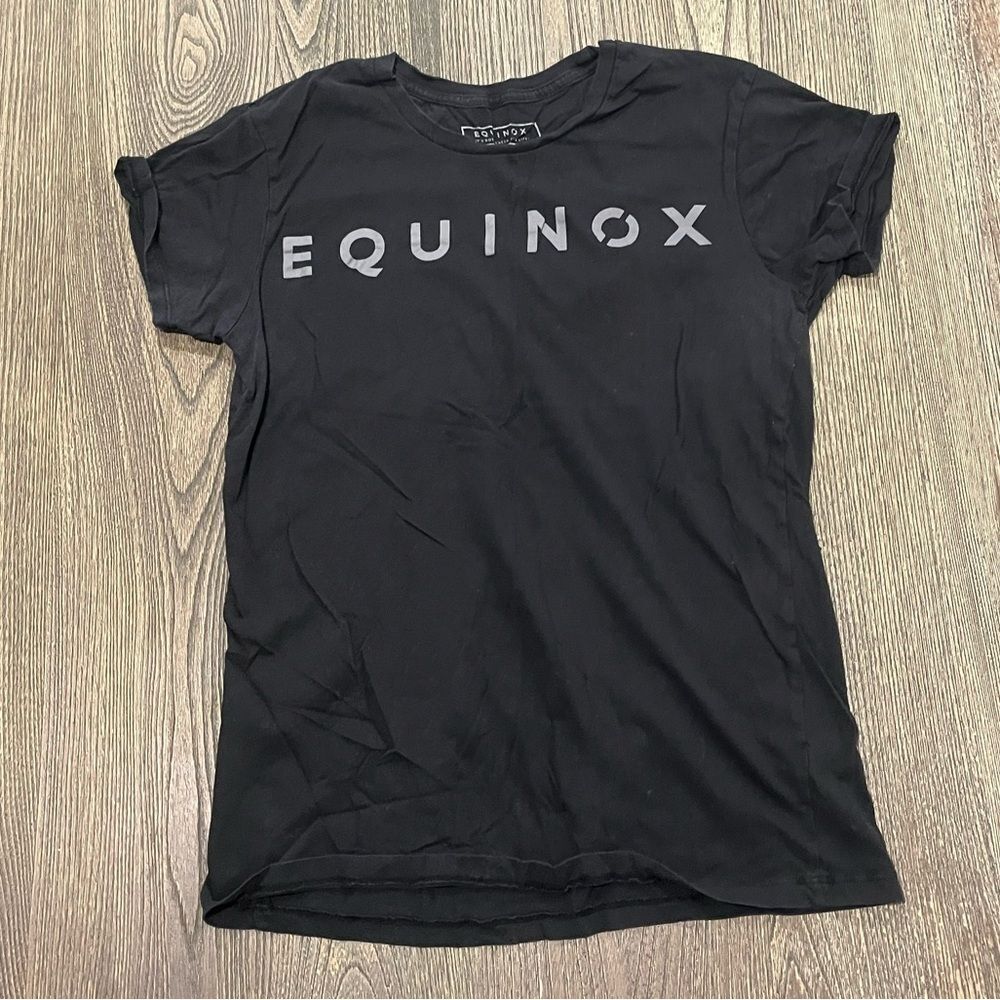 Equinox T-Shirt Short Sleeve Crewneck Pullover Cotton Logo Print Black Size L